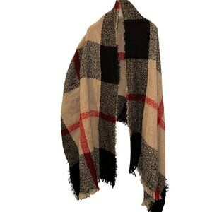 FALL Khaki black red NOVA CHECK PLAID fuzzy thick blanket scarf shawl wrap